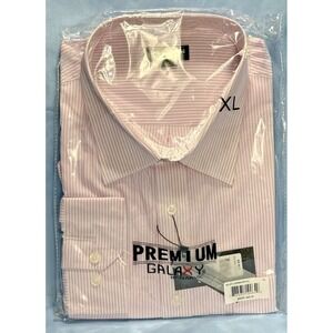Galaxy by Harvic Premium Shirt Men's XL Button Up Long Sleeve‎ White & Pink